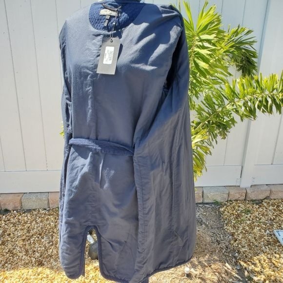 Rag & Bone Quilted Rope Accent Navy Blue Cotton Wrap Long Sleeved Coat - Picture 7 of 16